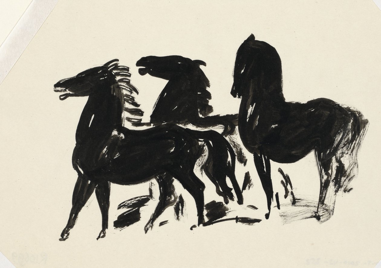 Sola bakarak ayakta üç siyah at by Leo Gestel