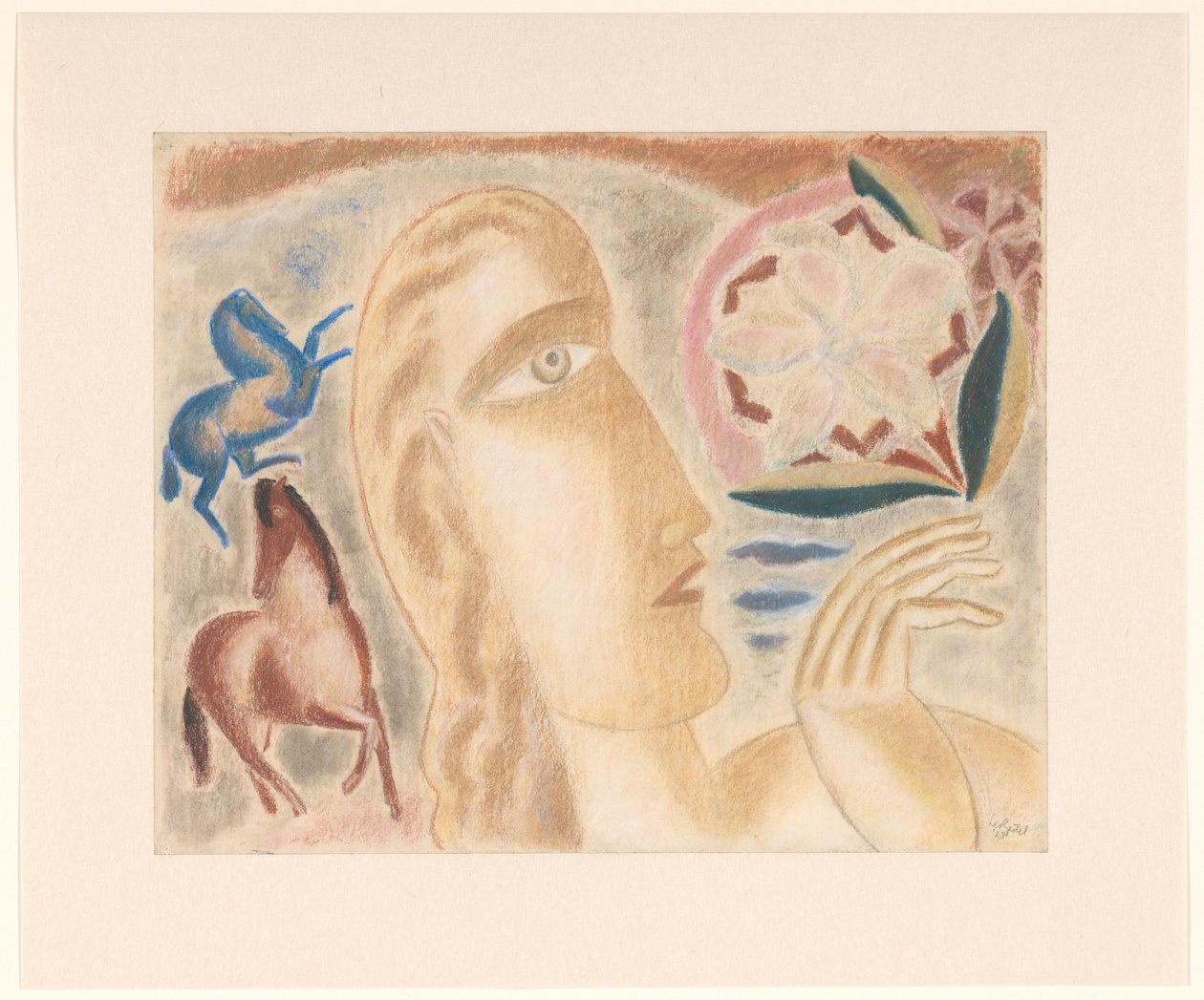 Kadının başı ve iki at by Leo Gestel