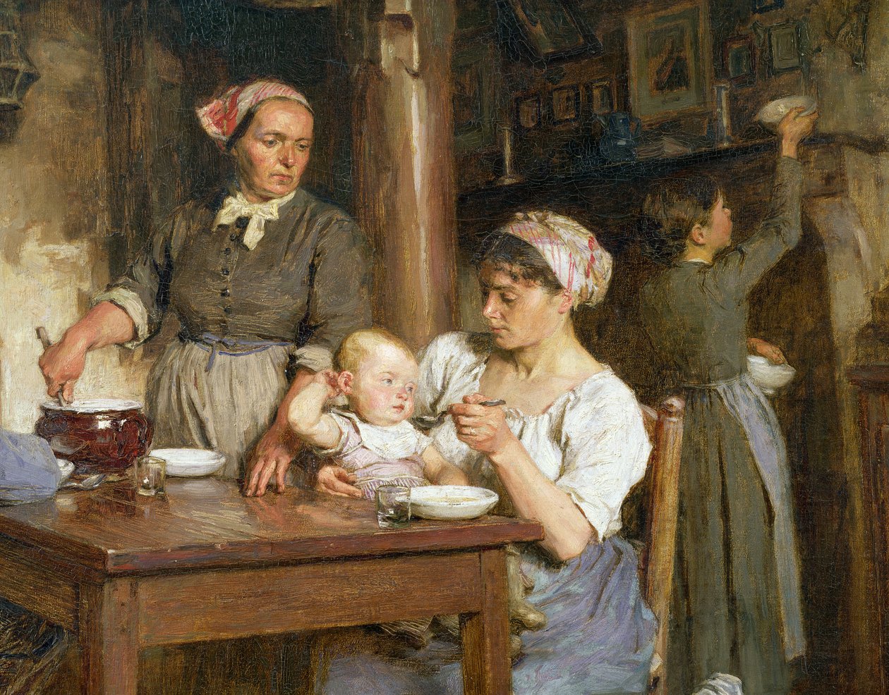 Öğle Yemeği, bebeği besleme detayı, (15366 detayı) by Leon Augustin Lhermitte
