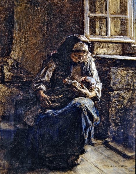 Çocuğunu emziren anne by Leon Augustin Lhermitte