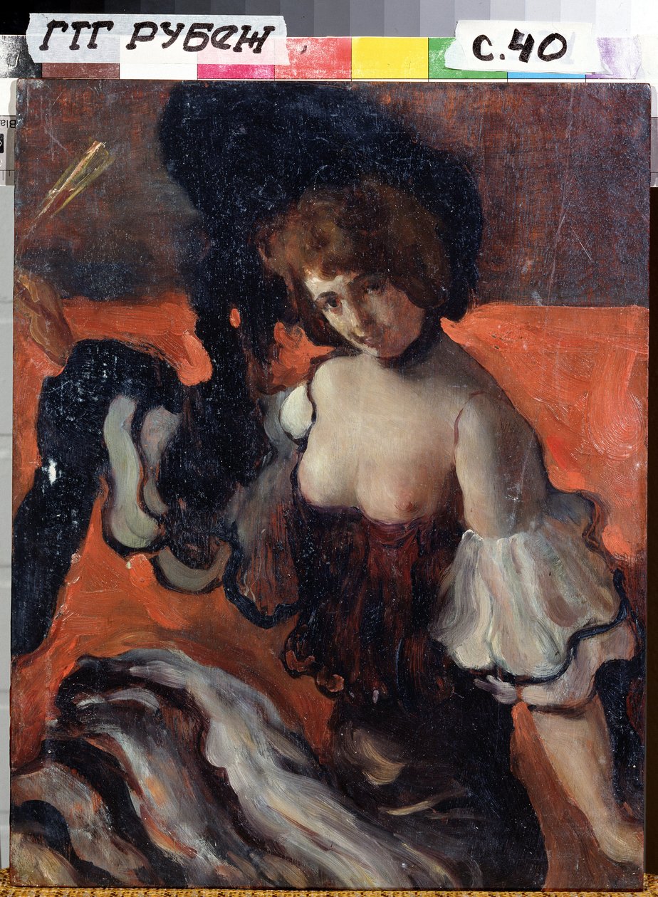 Bir restoranda, siyahlı bayan by Leon Bakst