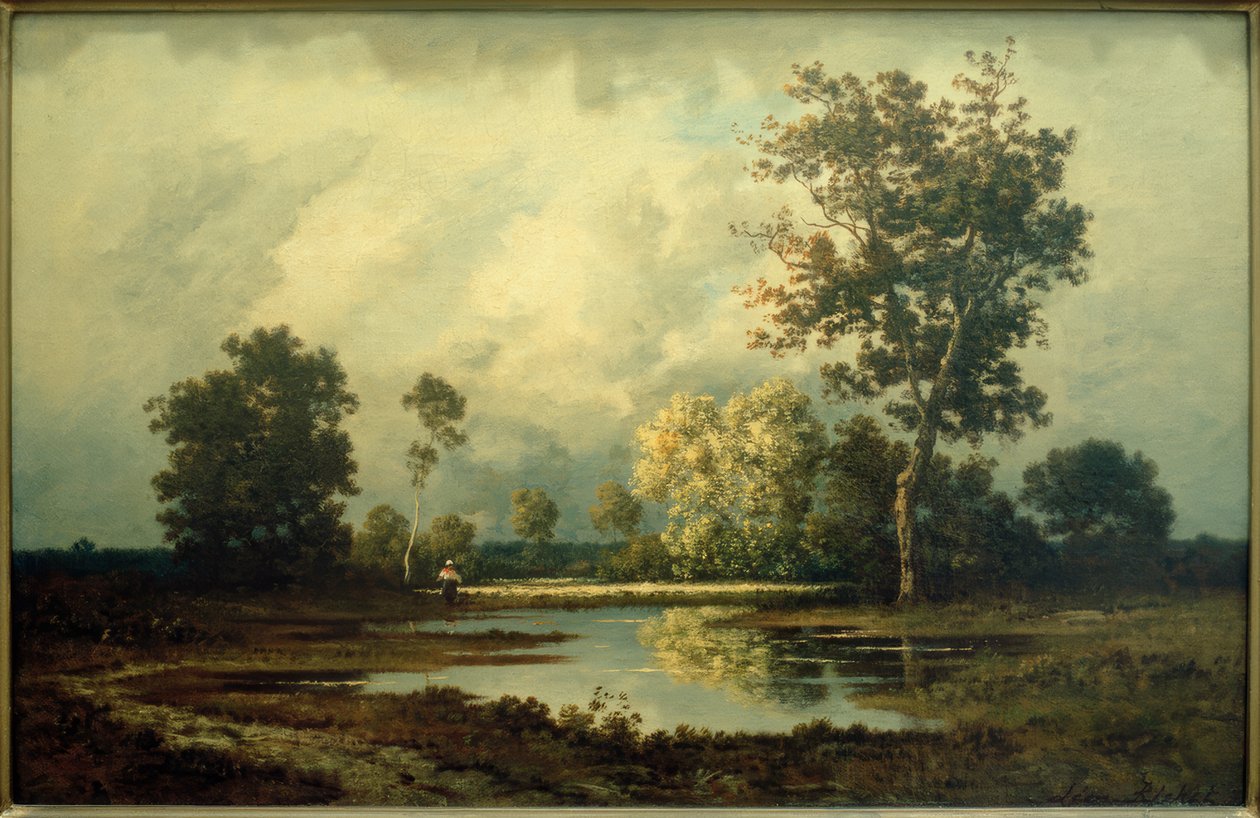 Bir gölet ile manzara by Leon Richet