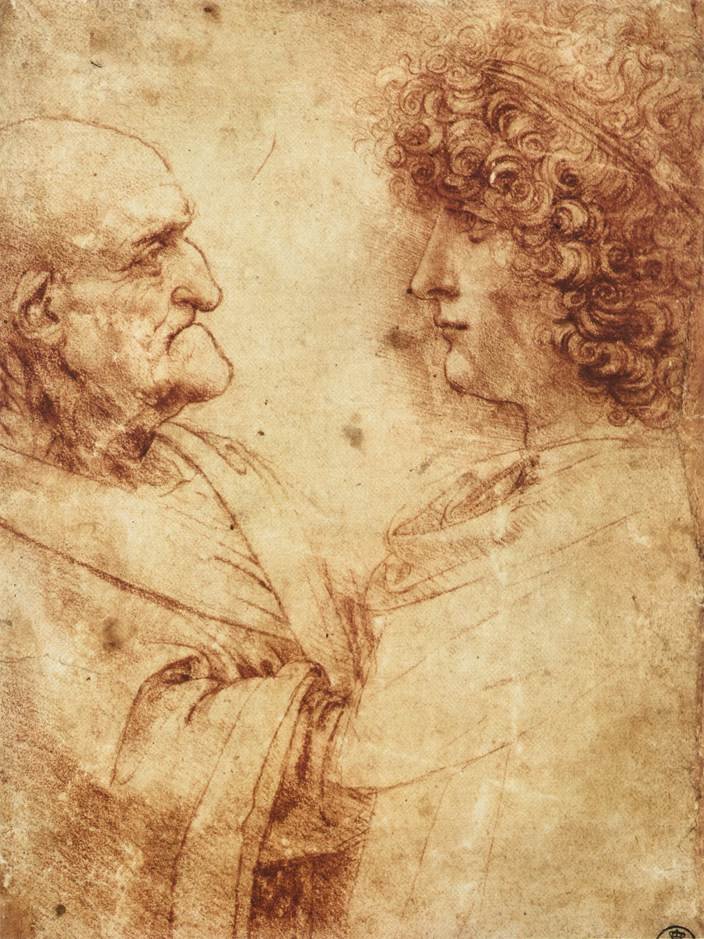 Yaşlı bir adam ve bir gençliğin başları by Leonardo da Vinci