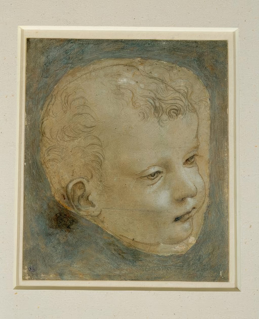 Sağda üç çeyrek profilde bir çocuğun çalışma başkanı by Leonardo da Vinci