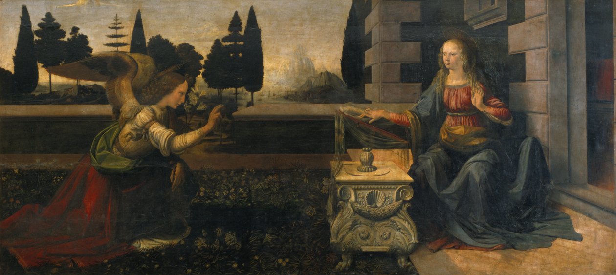 Müjde, 1472-75 (restorasyon öncesi) by Leonardo da Vinci