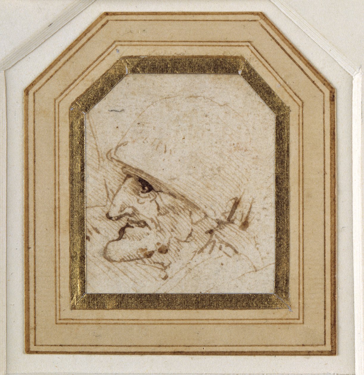 Grotesk kafa (kağıt üzerine kalem ve mürekkep) by Leonardo da Vinci