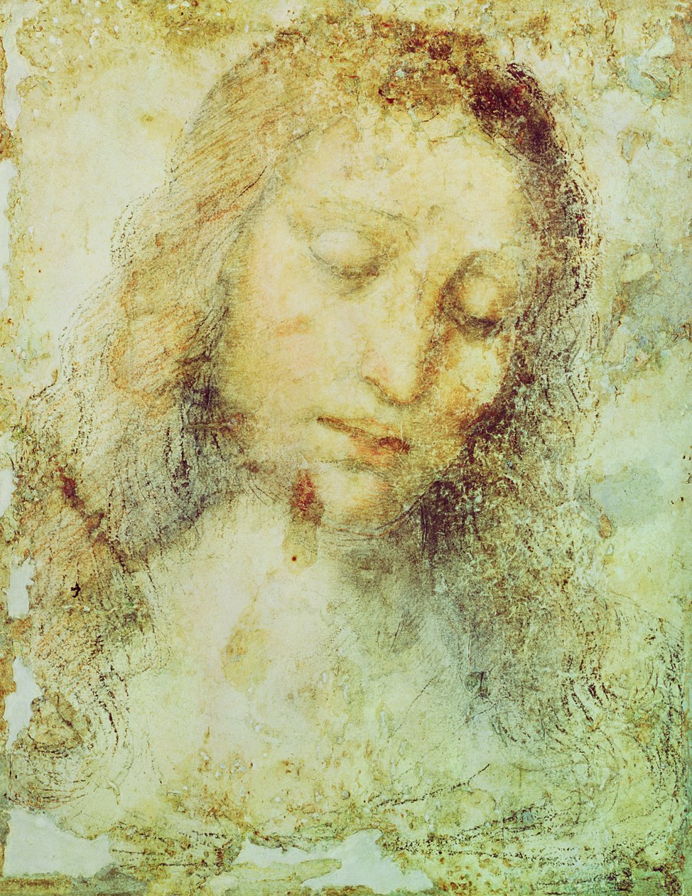 İsa'nın başı (kalem ve yıkama) by Leonardo da Vinci