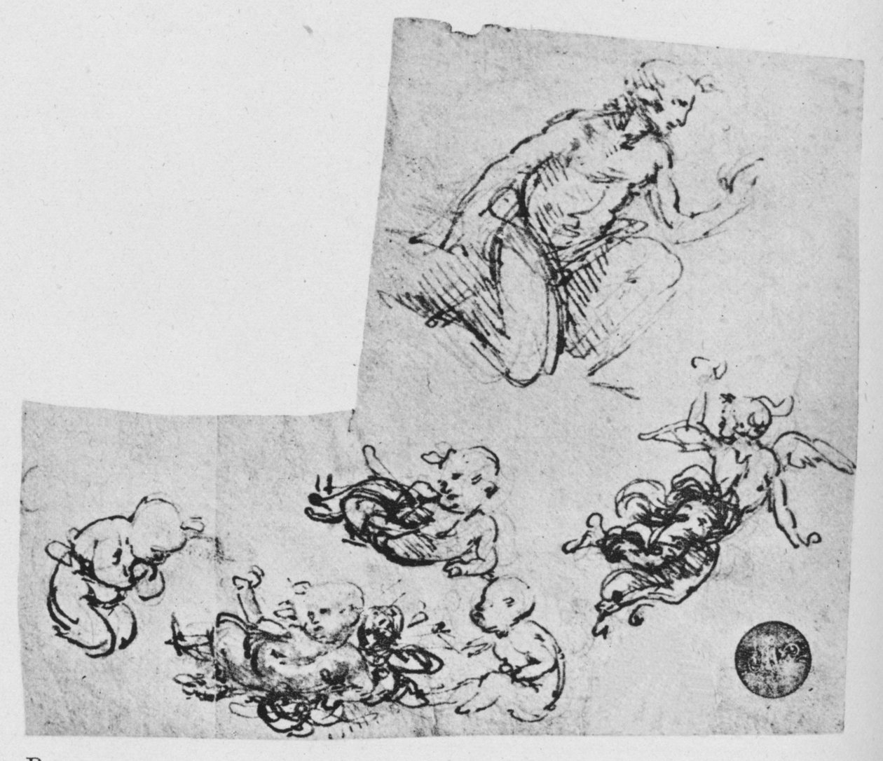 Diz çökmüş Gençlik ve Putti, c1480 1945 by Leonardo da Vinci