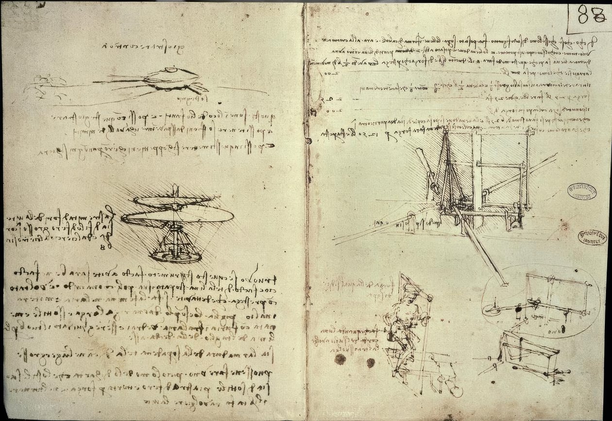 Pervaneler ve uçan makineler için çalışmalar by Leonardo da Vinci