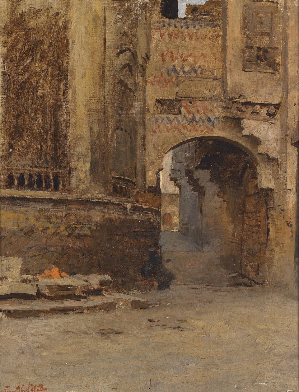 Torbogen in Kairo, Straße Alfat-el-Hammam by Leopold Muller