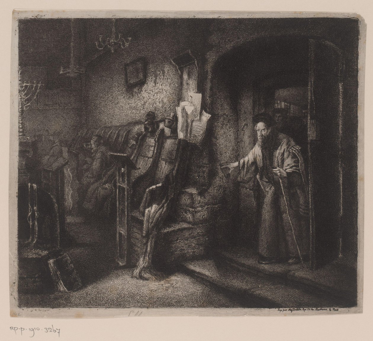 İnananların olduğu bir sinagogun içi by Leopold Flameng