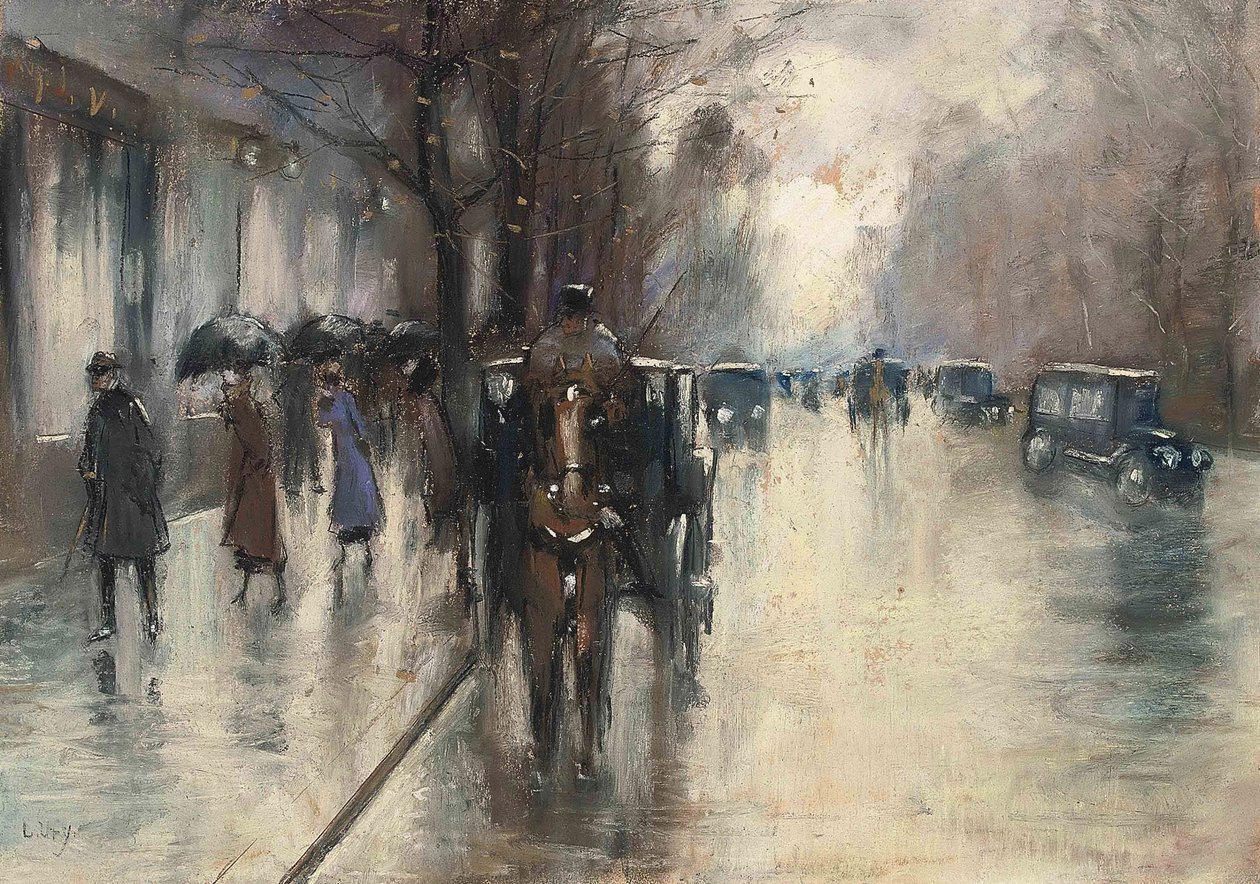Yağmurda ıhlamur ağaçlarının altında by Lesser Ury
