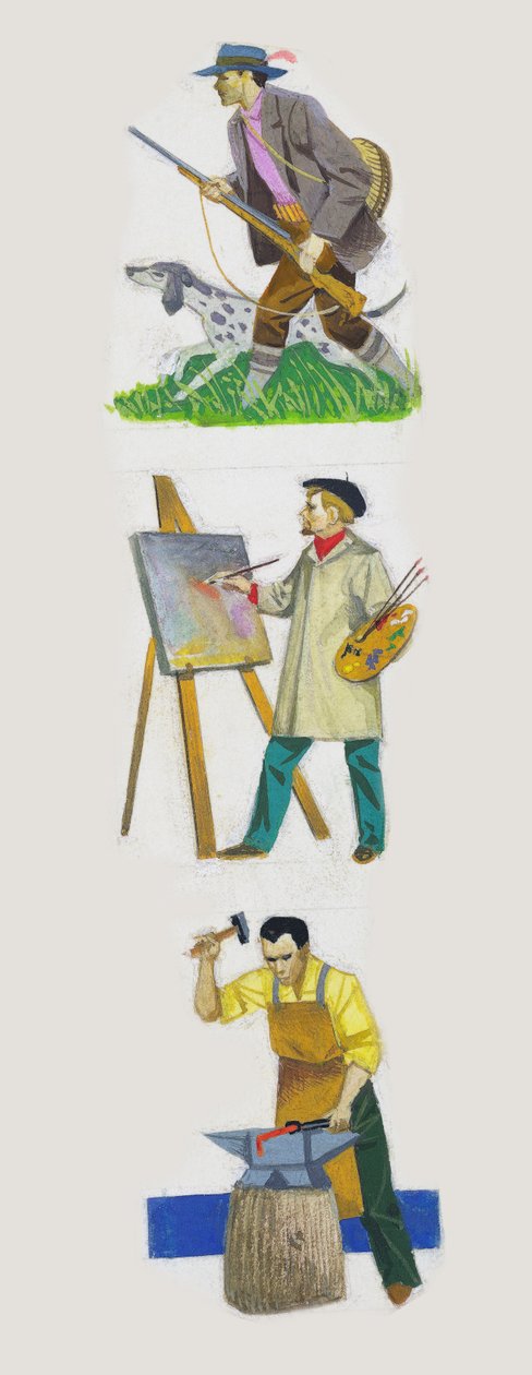 Avcı, ressam ve demirci, çizim by Unbekannt Unbekannt