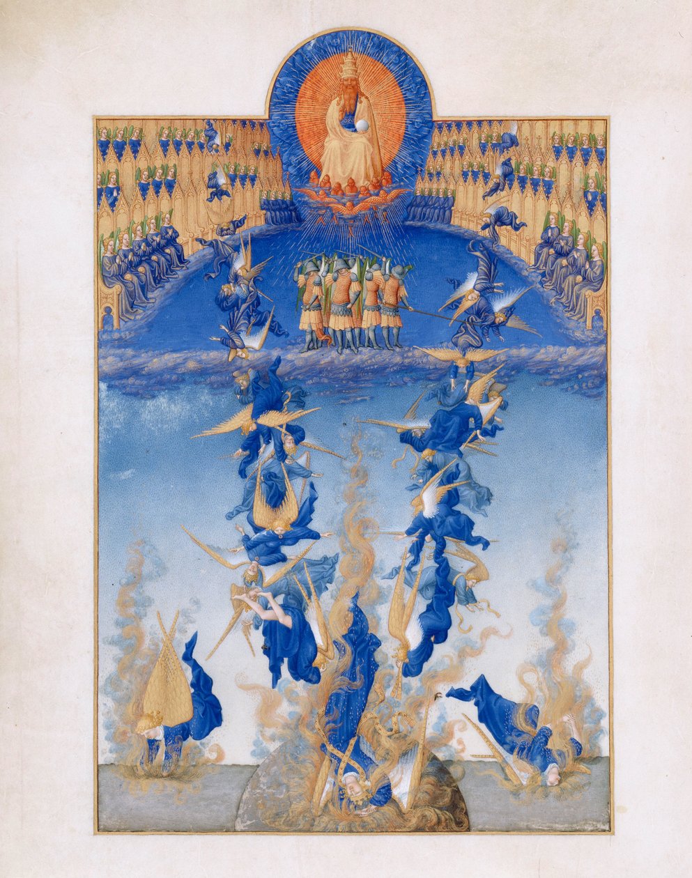 Très Riches Heures du Duc de Berry Folio 64, geri: Asi Meleklerin Düşüşü by Limbourg Brothers