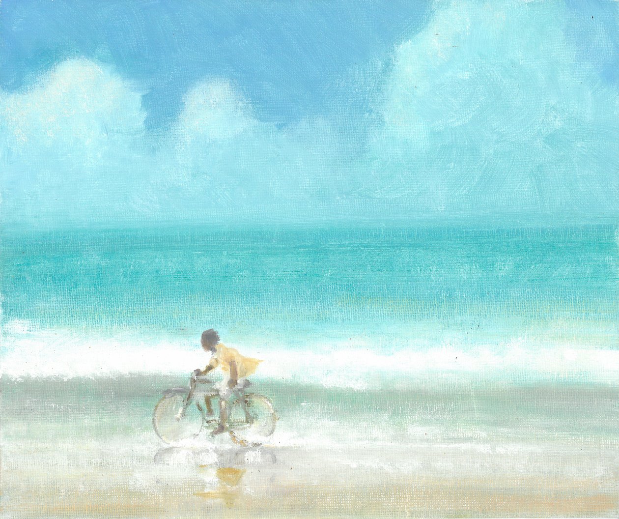 Boy on Bicycle (kağıt üzerinde akrilik) by Lincoln Seligman
