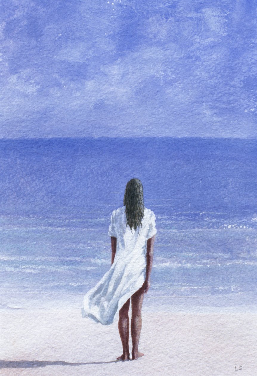 Sahildeki Kız, 1995 (kağıt üzerine suluboya) by Lincoln Seligman
