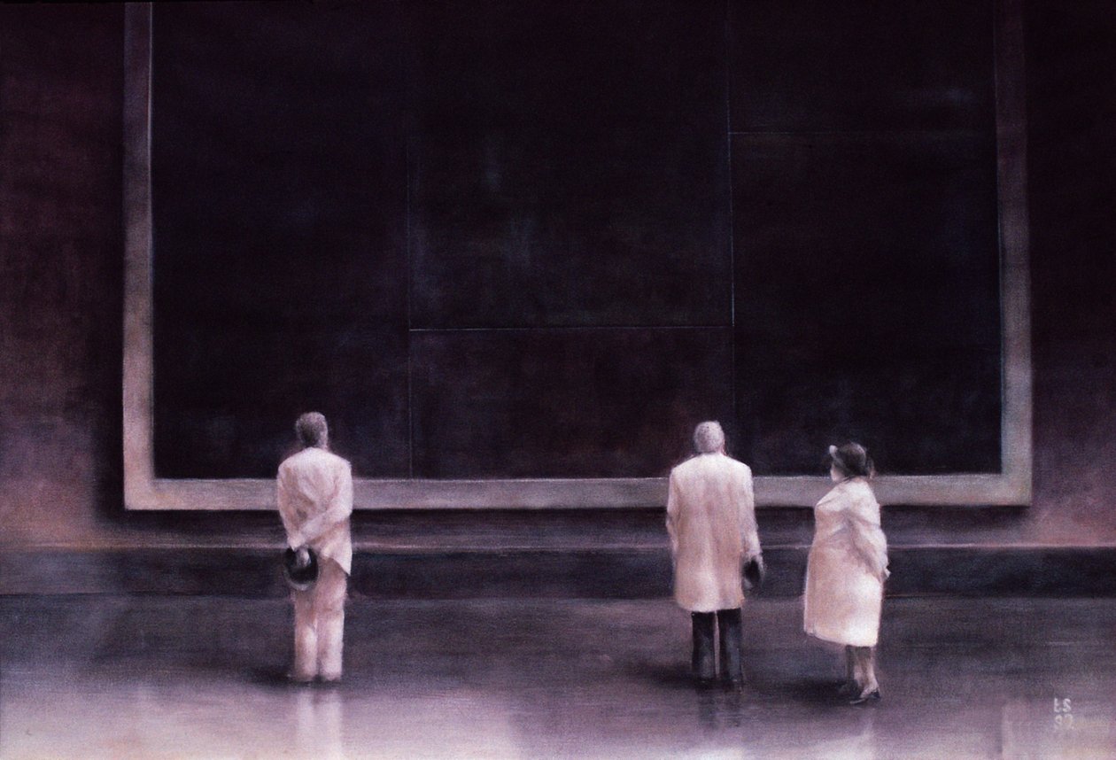 Bir Sergideki İnsanlar, 1990 (kağıt üzerinde akrilik) by Lincoln Seligman