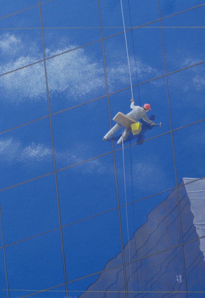 Window Cleaner, 1990 (kağıt üzerinde akrilik) by Lincoln Seligman