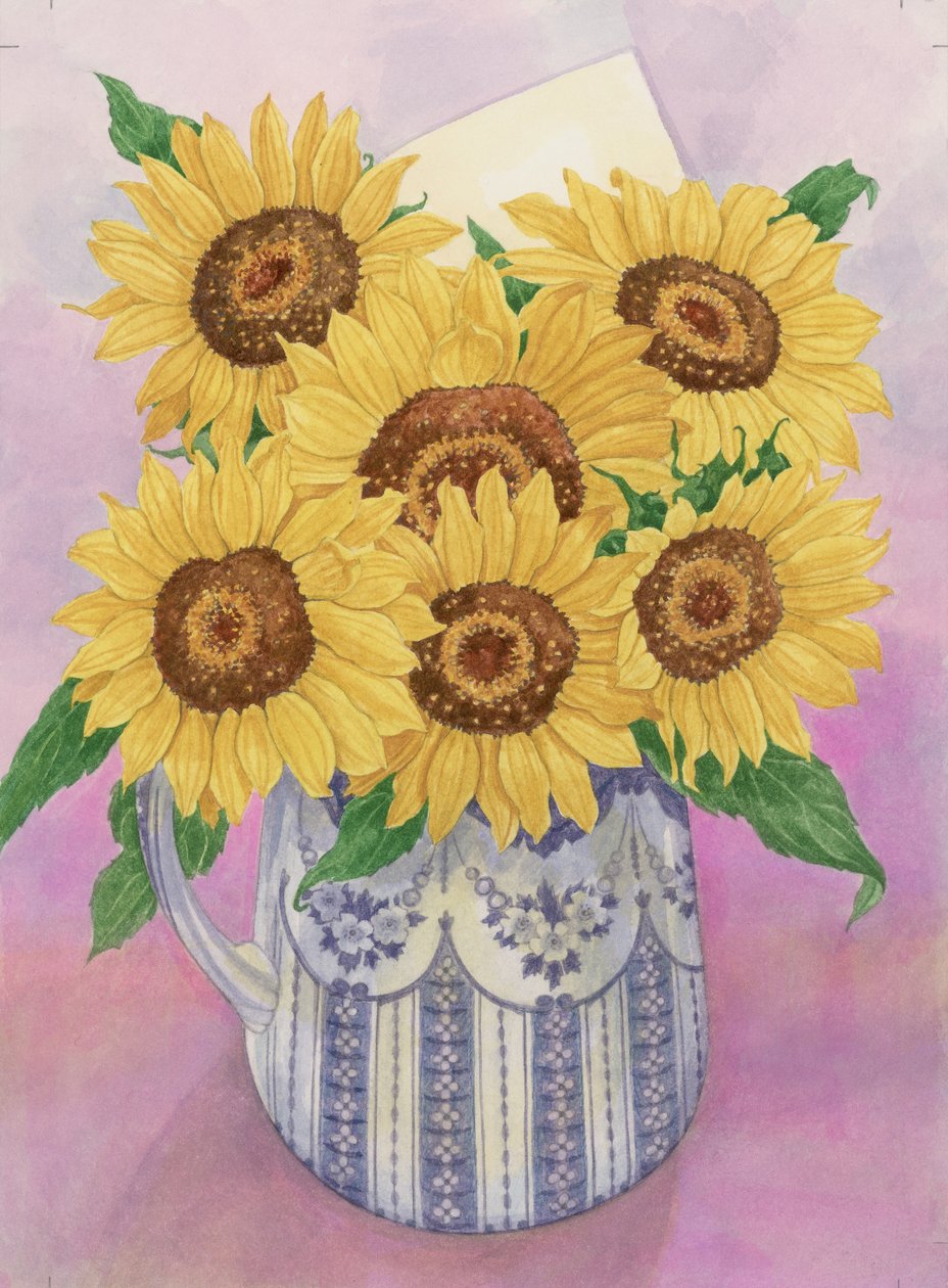 Ayçiçekleri, 1998 (kağıt üzerinde wc) by Linda Benton