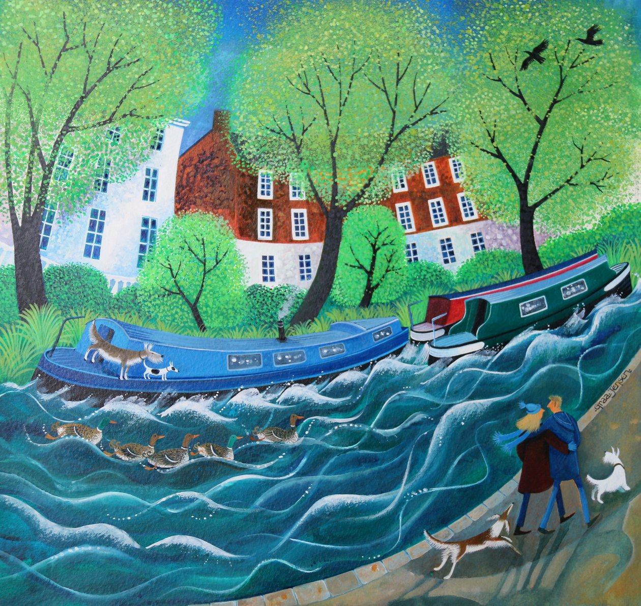Along the Regents Canal,2016,(acrylic inks on paper) by Lisa Graa Jensen