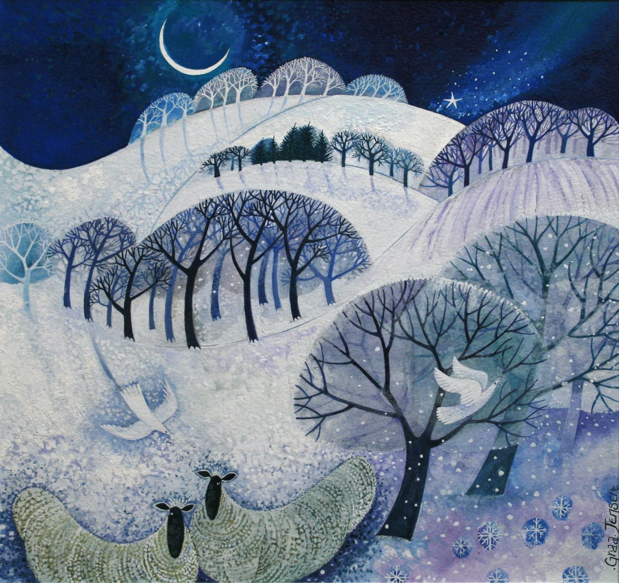 Karlı Gece (akrilik mürekkep) by Lisa Graa Jensen