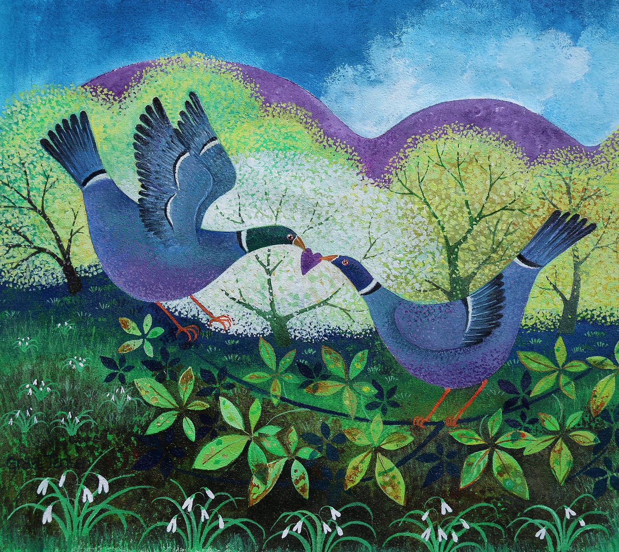 Love Birds, 2020,(kağıt üzerine akrilik) by Lisa Graa Jensen