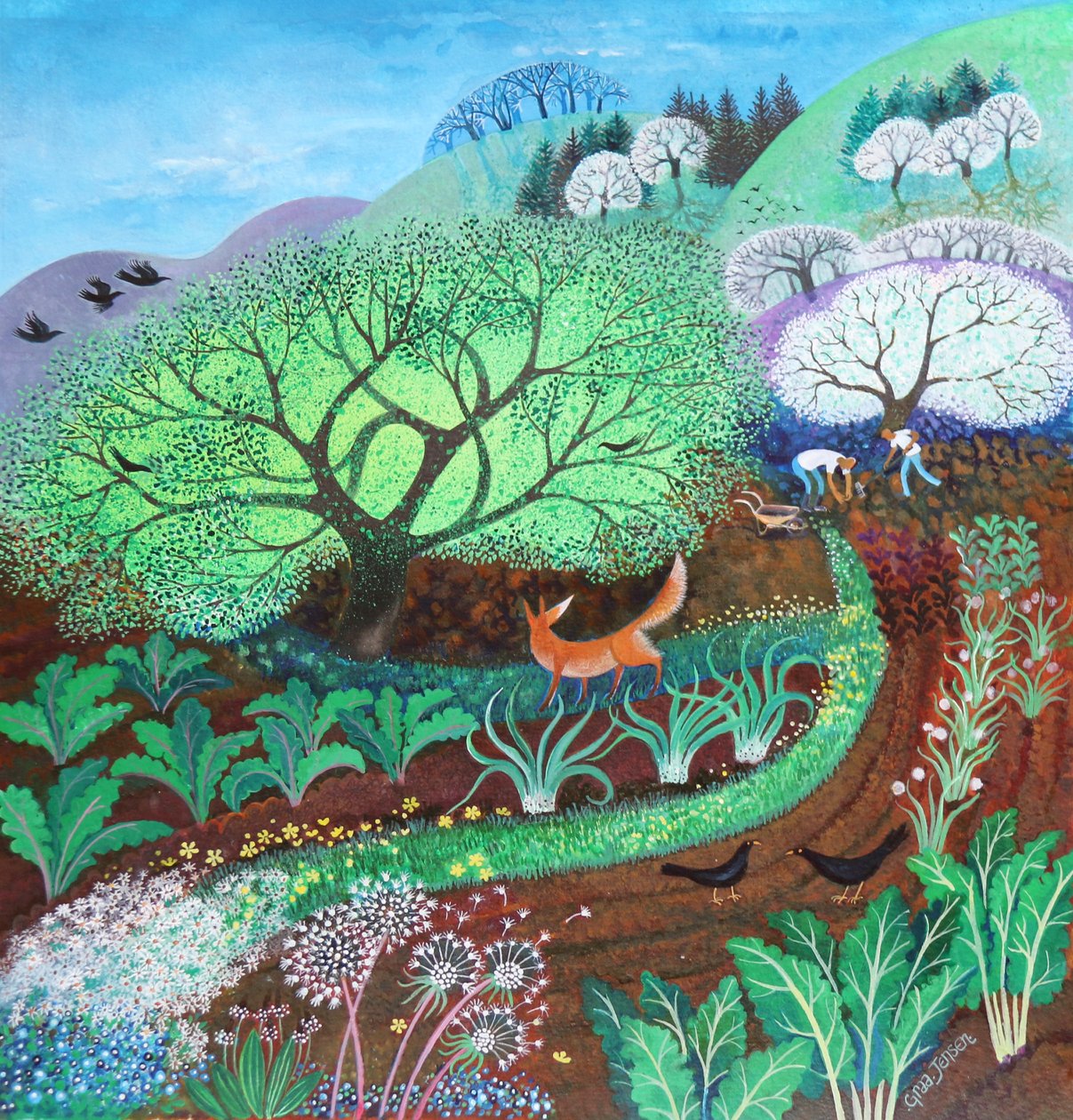 Springtime Jobs;2020,(kağıt üzerinde akrilik) by Lisa Graa Jensen