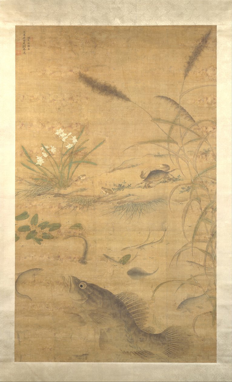 Çiçekler, balıklar ve yengeçler, 16. yüzyılın ortalarında. by Liu Jie
