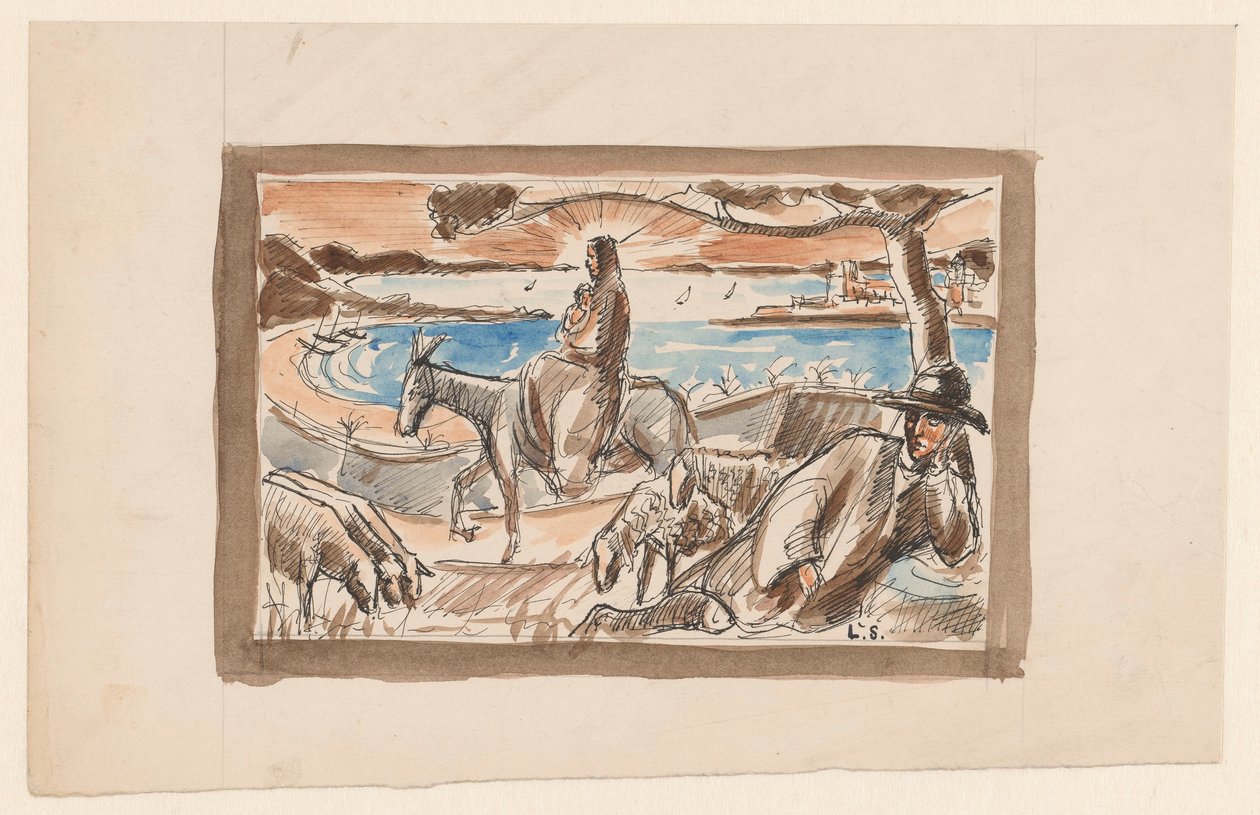 Mısır'a uçuş by Lodewijk Schelfhout (signed by artist)