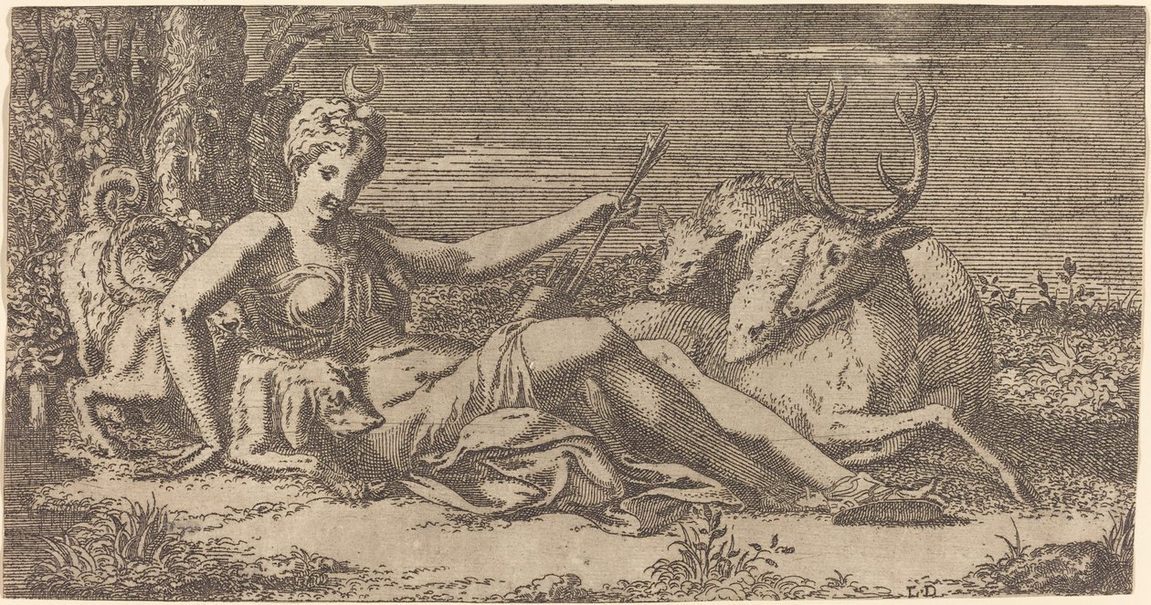 diana dinlenme by Léon Davent after Francesco Primaticcio