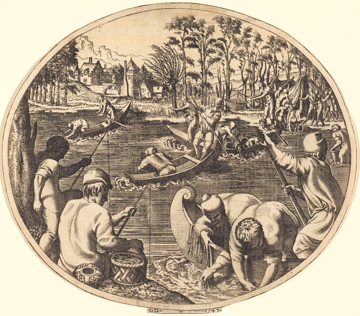 Balık tutma sahnesi by Léon Davent after Francesco Primaticcio