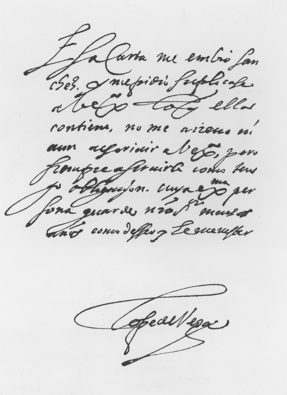 Signed letter  by Lope Felix de Vega Carpio