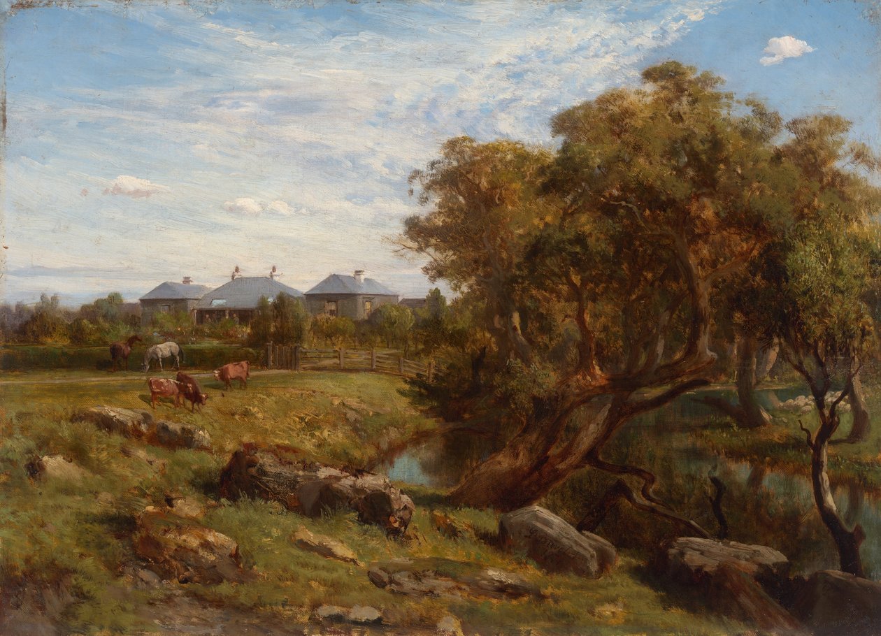Alt bahçe kapısının yakınından Terrinallum Evi ve Emu Deresi by Louis Buvelot