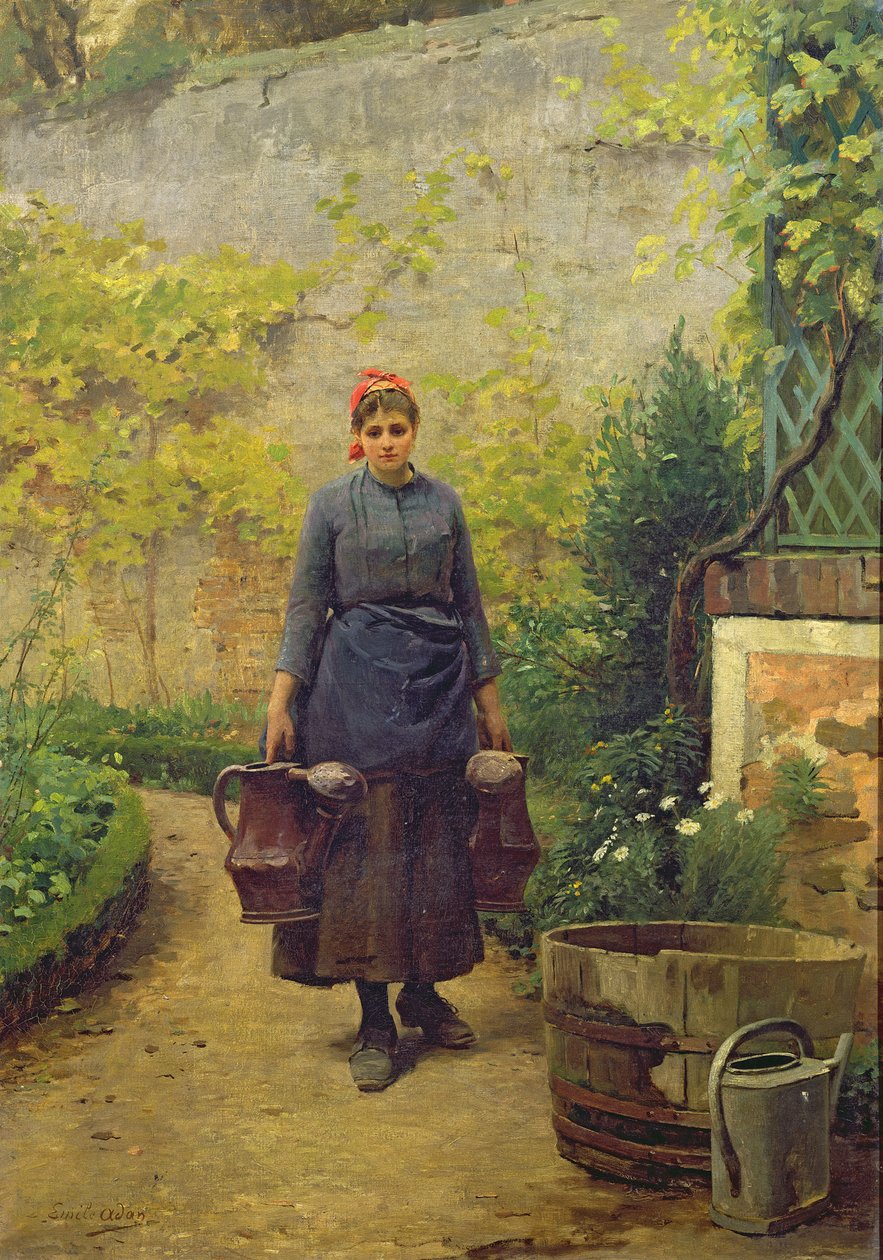 Sulama kutuları olan kadın by Louis Emile Adan