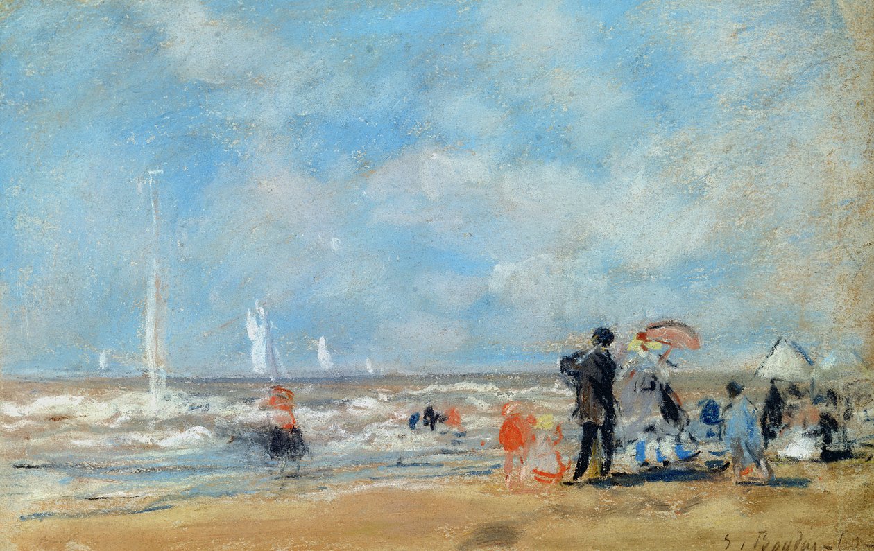 Sahilde, 1863 (kağıt üzerine wc ve pastel) by Eugene Louis Boudin