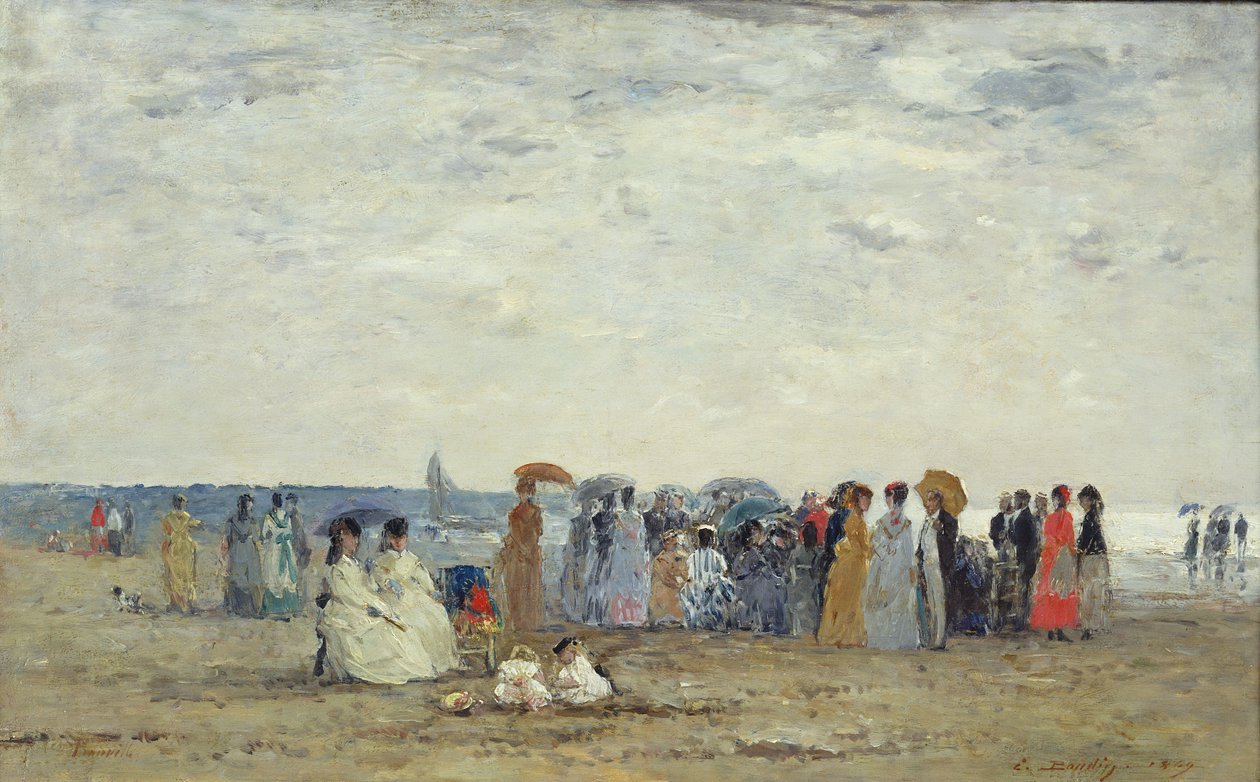 Trouville sahilinde yüzücüler, 1869 (tahta üzerine yağ) by Eugene Louis Boudin