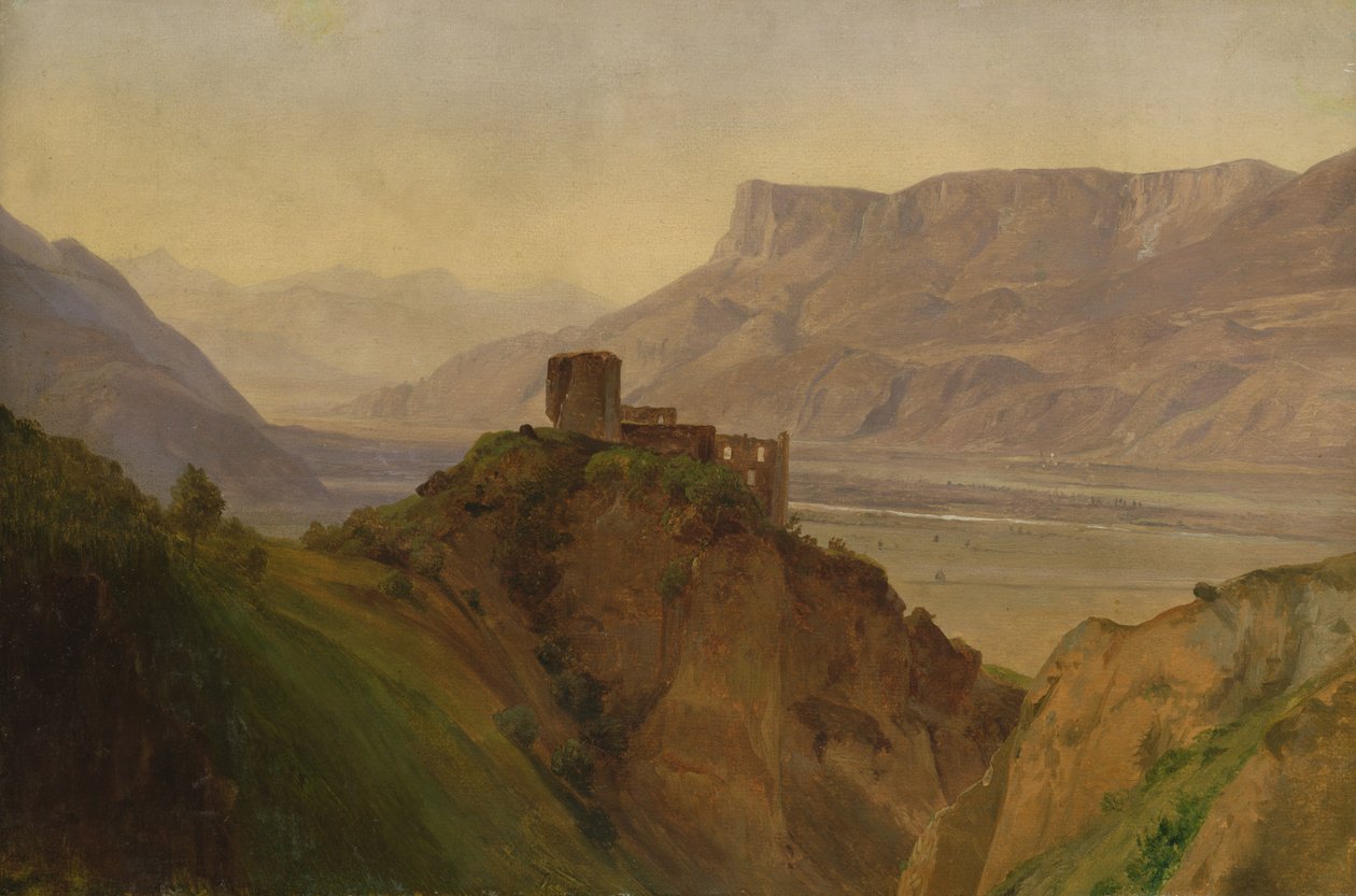 Etschtal, 1838 ile Brunnenburg kalıntıları (tahta üzerine kağıt üzerine yağlı boya) by Louis Gurlitt