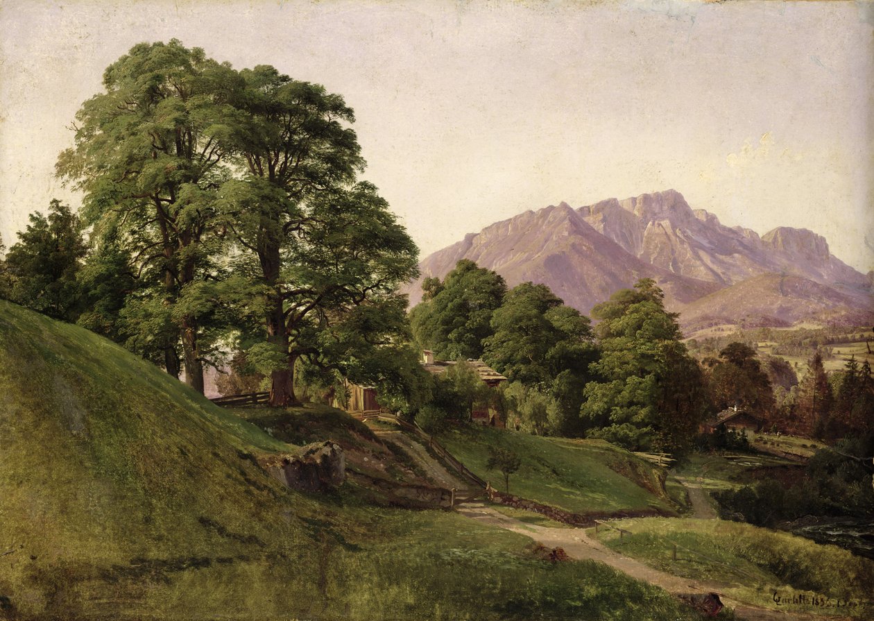 Landscape in Upper Bavaria, 1836 (oil on paper mounted on card) by Louis Gurlitt