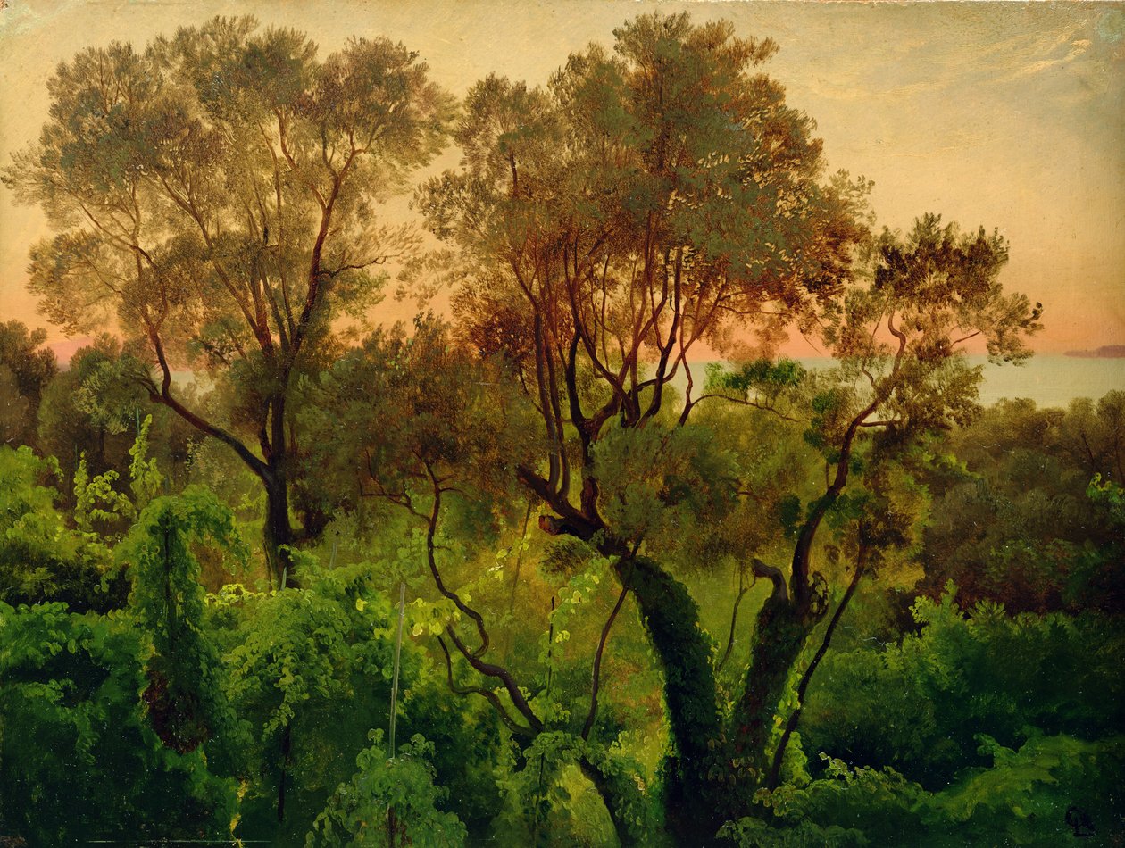 Zeytin Ağaçlı Yamaç (panel üzeri kağıt üzeri yağlı boya) by Louis Gurlitt