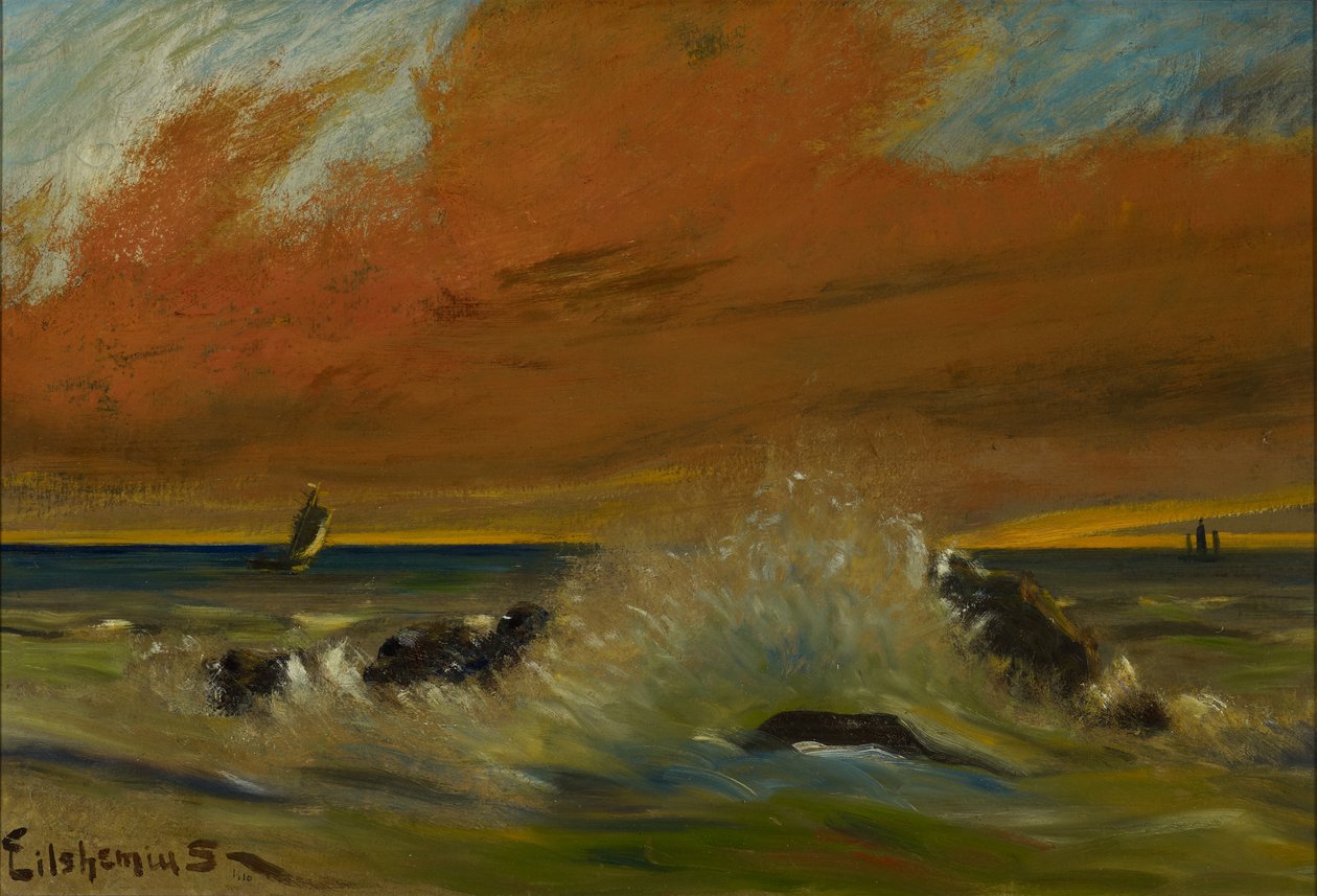 Sunset, 1916 (gemiye monte edilmiş kağıt üzerine yağlı boya) by Louis Michel Eilshemius