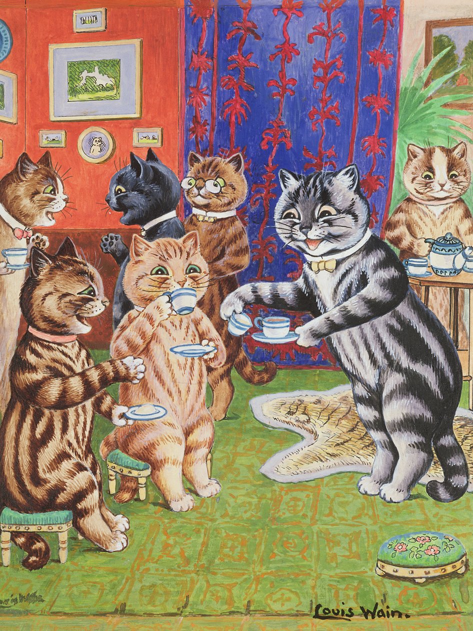 kedinin çay partisi by Louis Wain