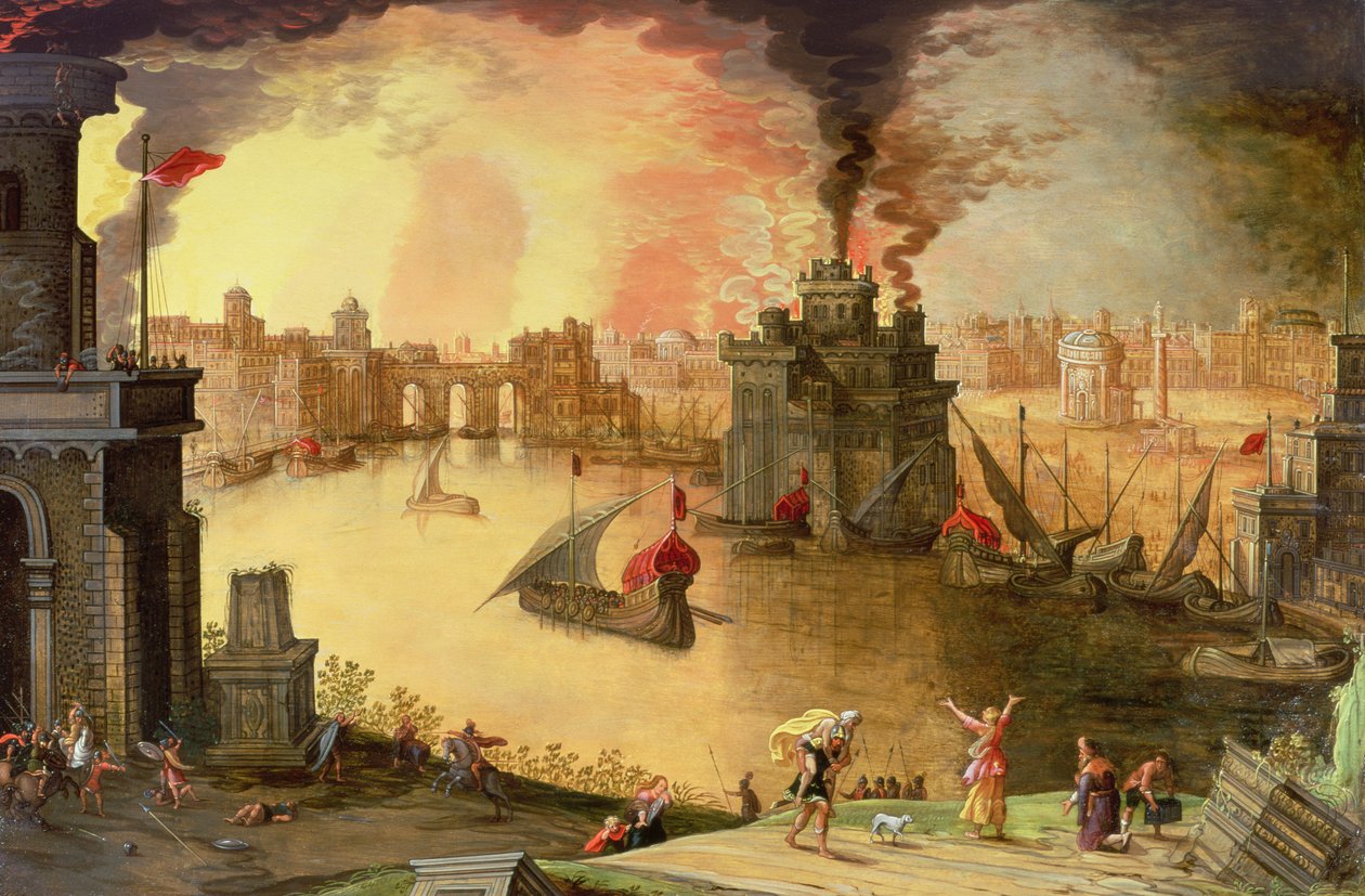 The Burning of Troy (panel) by Louis de Caullery
