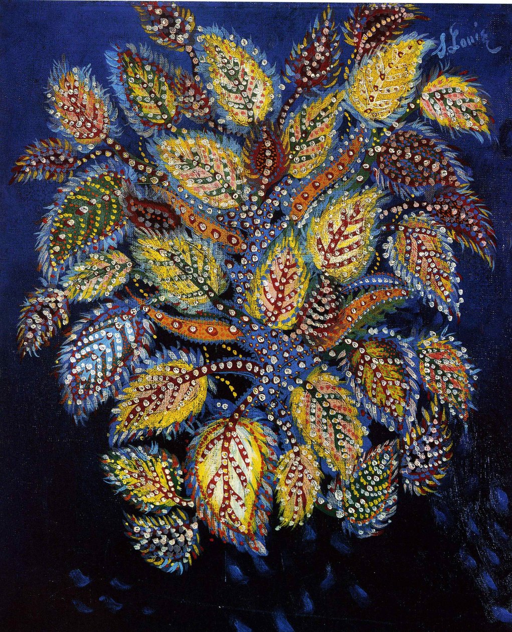 Mavi bir zeminde benekli çiçekler, 1929. by Louis