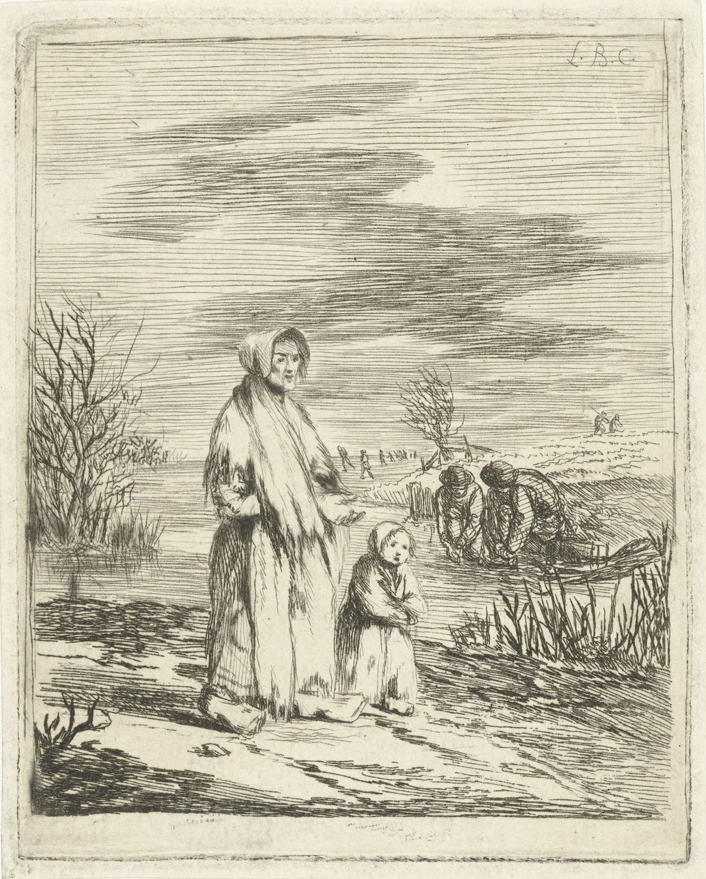 Bir hendekte çocukla dilenci by Louis Bernard Coclers