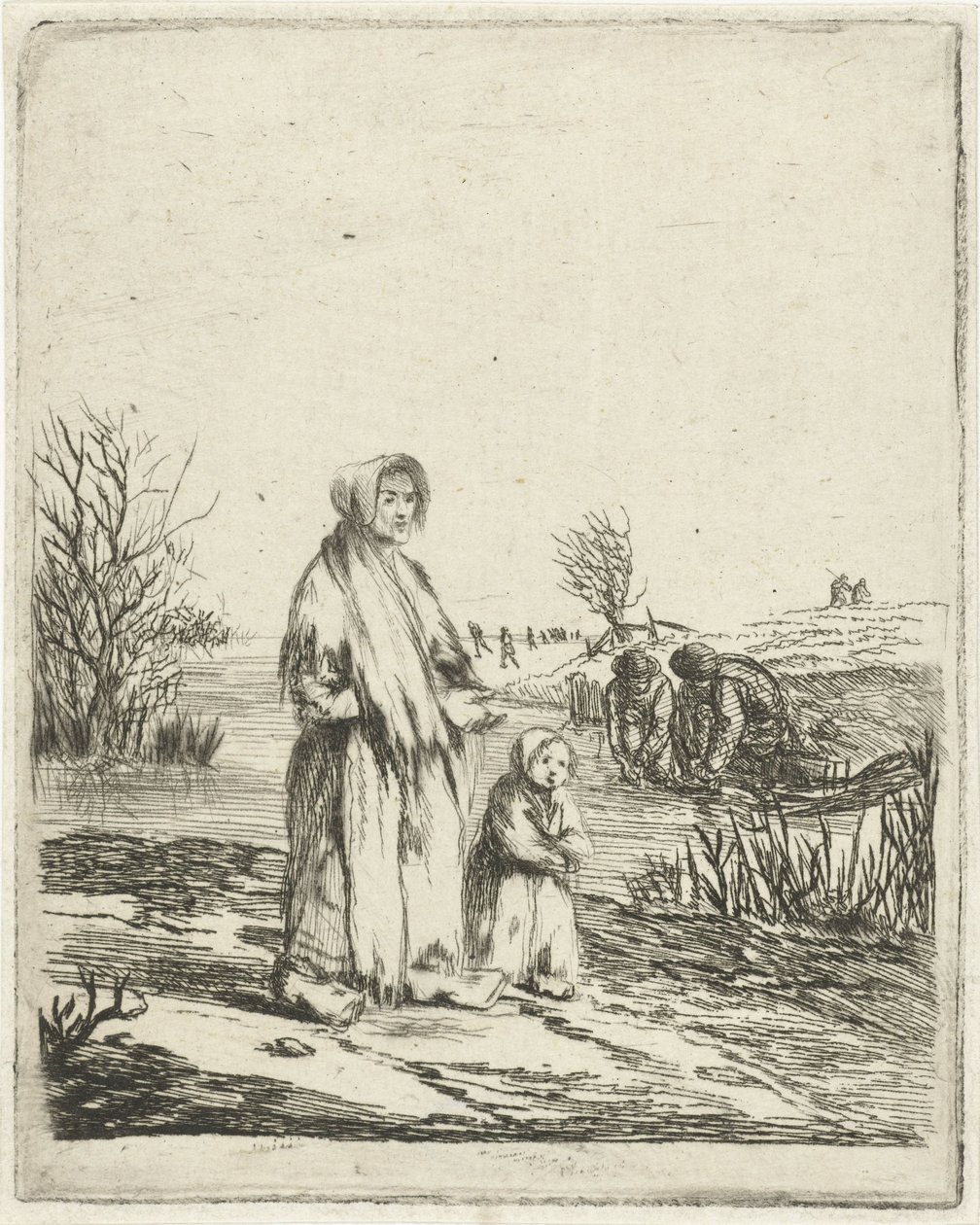 Bir hendekte çocukla dilenci by Louis Bernard Coclers