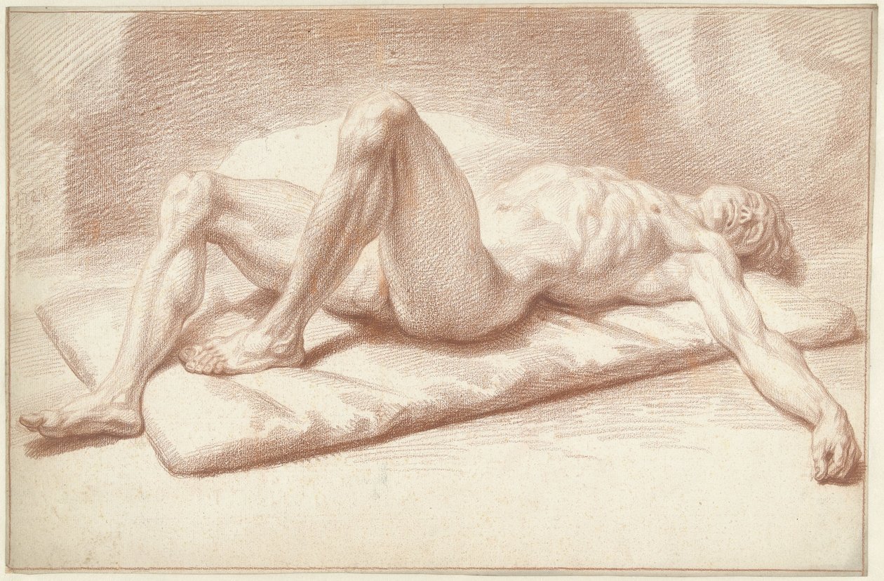 Erkek çıplak, sırt üstü yatarken by Louis Fabritius Dubourg