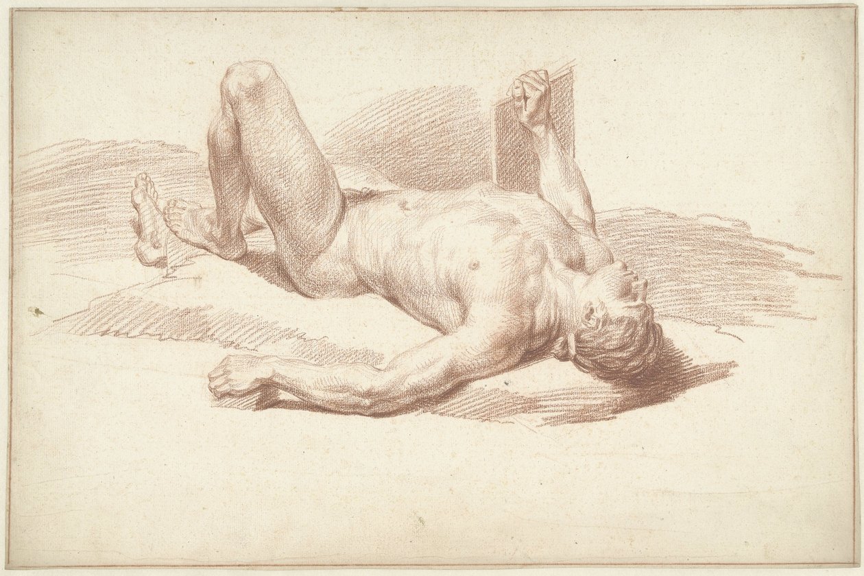 Erkek çıplak, sırt üstü yatarken by Louis Fabritius Dubourg