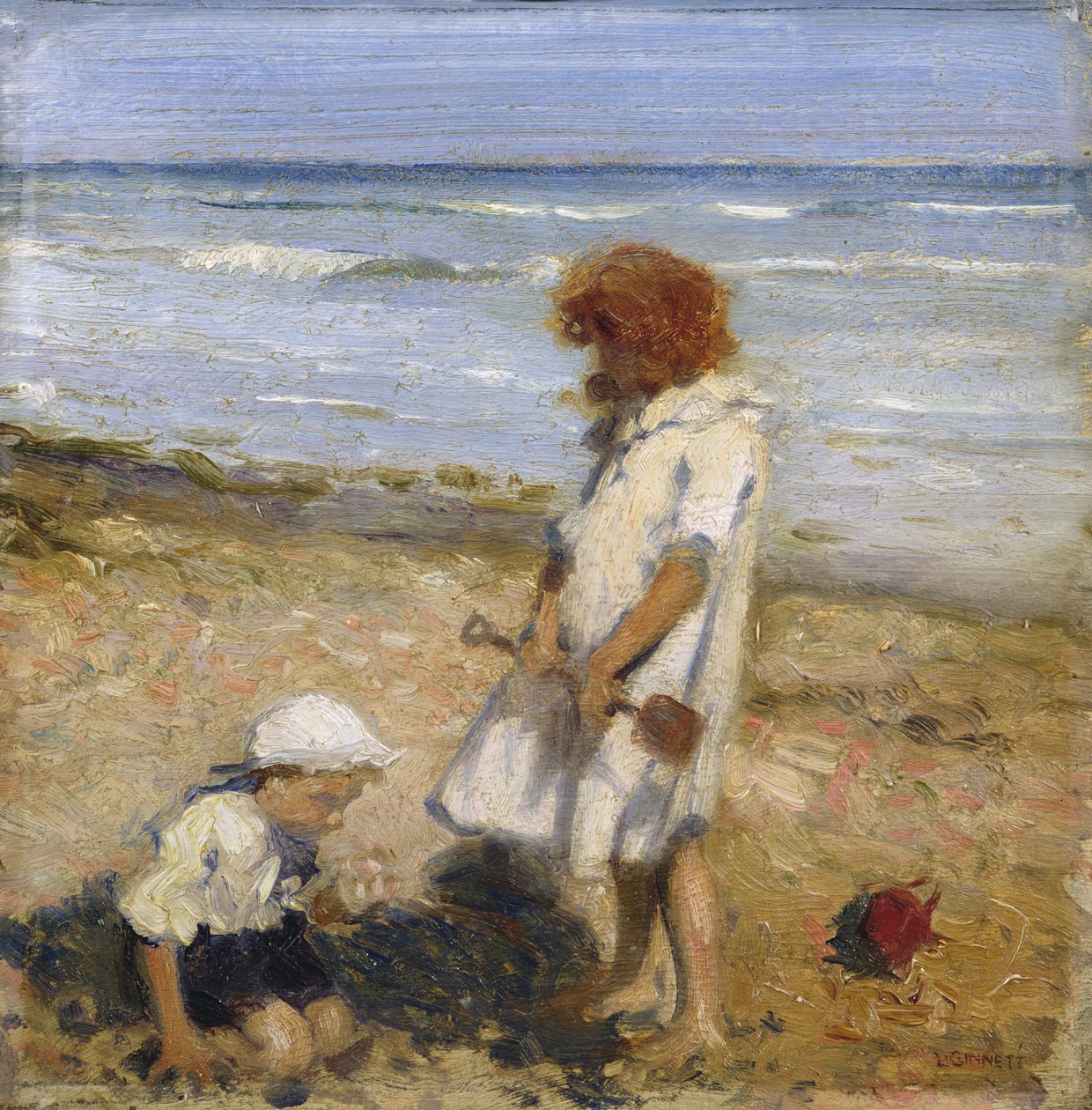 Sahilde Oynamak (tuval üzerine yağlı boya) by Louis Ginnett