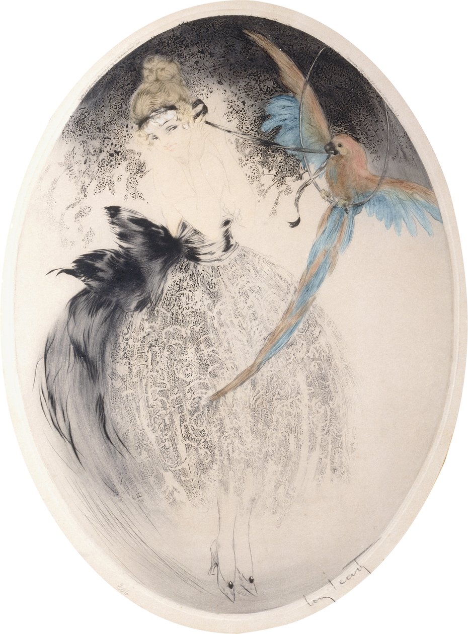 Papağan ile Bayan by Louis Icart