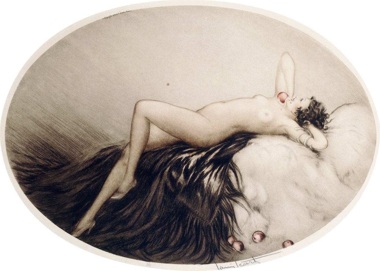 Elma ile uzanmış çıplak by Louis Icart